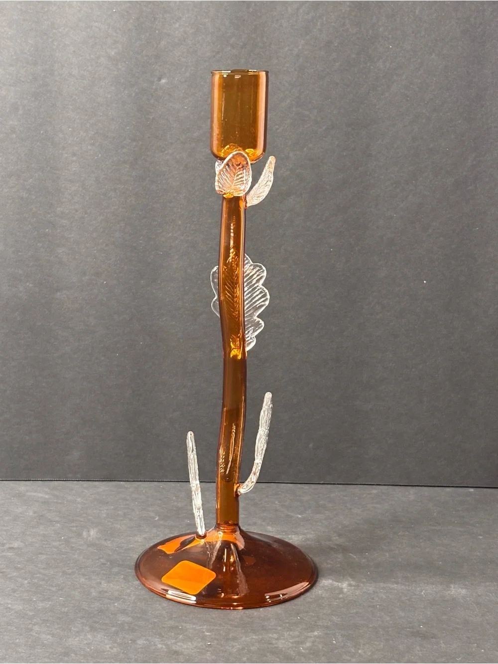 Anthropologie Whimsical Amber Clear Floral Candle Holder Cottagecore NWT 10”